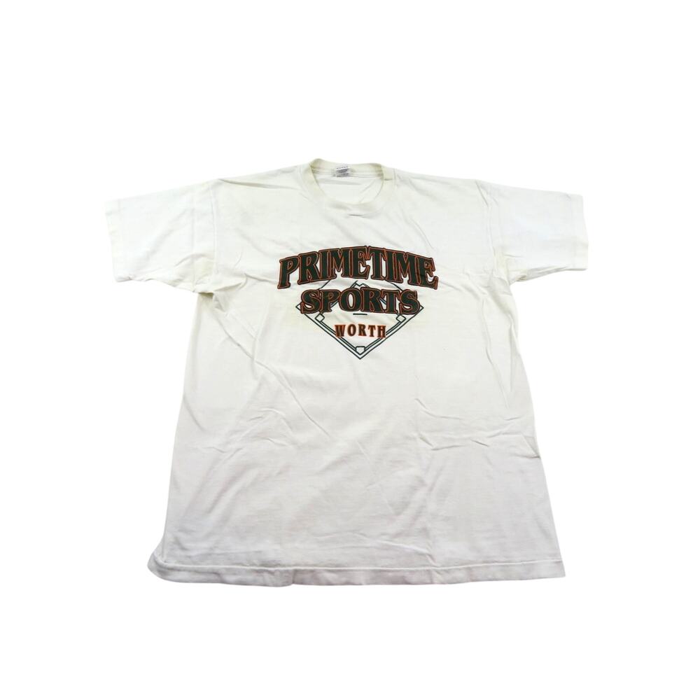 Primetime Sports T-Shirt, White Made in USA XL 1990s Vintage